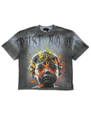 Rare Peace 'Trust No One' Oversized Rhinestone Cropped T-Shirt In Grey