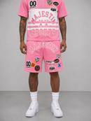 Majestik 'Champion' Rhinestone Rugby Patched Shorts In Pink