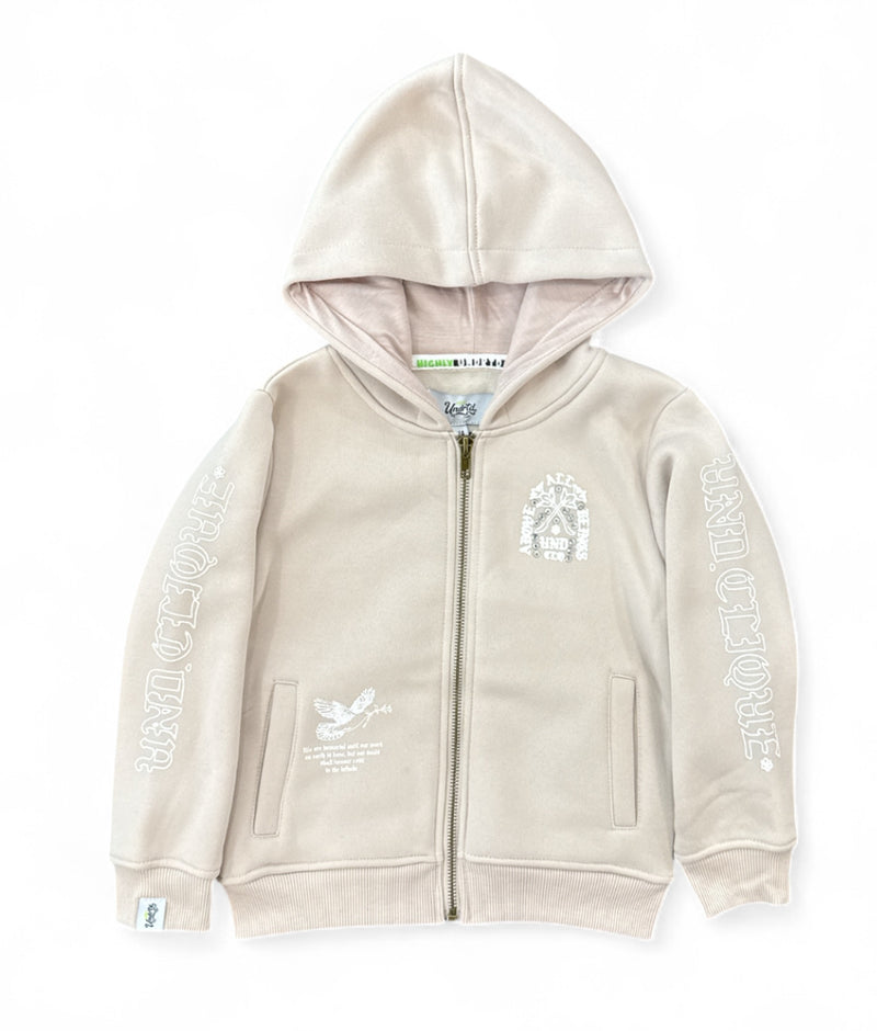 Highly Undrtd Kids 'Above All' Rhinestone Zip Up Hoodie (Beige) UF5604K - FRESH N FITTED