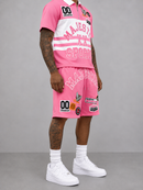 Majestik 'Champion' Rhinestone Rugby Patched Shorts In Pink