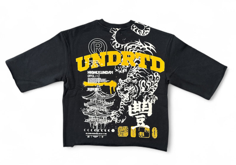 Highly Undrtd 'INFNT Possibility' 3/4 Sleeve Rhinestone Cropped T-Shirt (Black) HF5501 - FRESH N FITTED