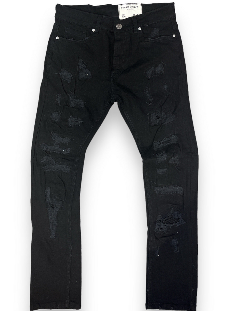 FWRD 'Gashed' Denim (Jet Black) FW-33705B - FRESH N FITTED-2 INC