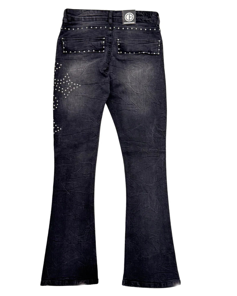 Original Fables 'Studs Cross' Flared Jeans (Black) G52-627 - FRESH N FITTED