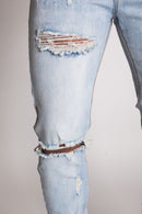 KDNK Destroyed Knee Ankle Zip Denim (Lt.Blue) KND4170 - FRESH N FITTED