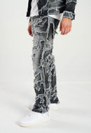 Taker 'Distressed Pattern' Slim Straight Denim (Black Wash) T4032 - FRESH N FITTED