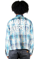 Kleep Mens Cropped Long Sleeve Heavy Flannel Shircket (Blue) KW-5320 - FRESH N FITTED