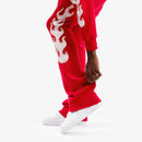 Copper Rivet Flame Stacked Sweat Pants (Red) 511536 - FRESH N FITTED