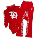 Focus 'Heartless' Stacked Sweatpants (Red) 80559 - FRESH N FITTED