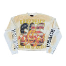 Rare Peace 'SOS' Oversized Rhinestone Cropped Longsleeve T-shirt (Ecru) RK5045 - FRESH N FITTED