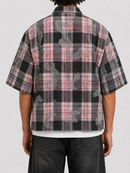 STORM88 SKIDOO Washed Flannel Crop Top Button Down Shirt In Black ST8-004