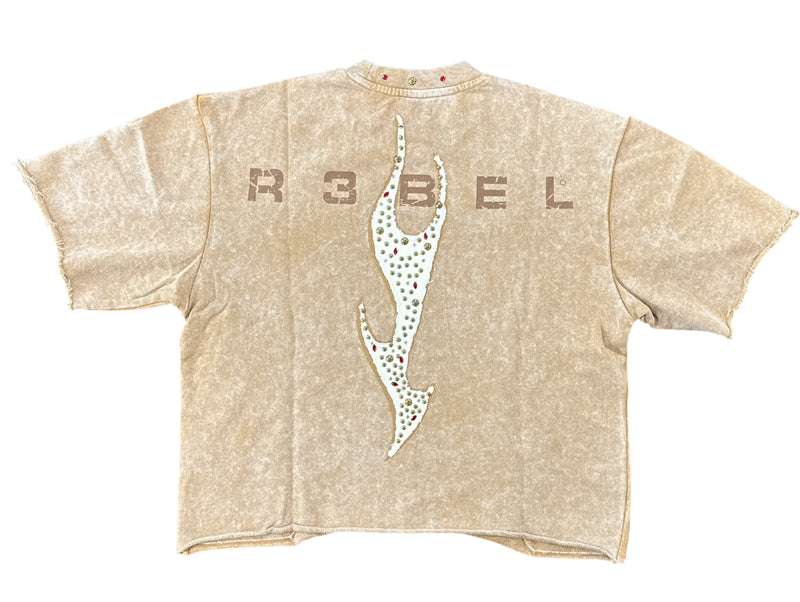 Rebel Denim 'Firefest' Cropped T-shirt (Khaki) 652-168 - FRESH N FITTED