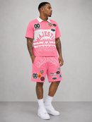 Majestik 'Champion' Rugby Patched Polo Shirt In Pink