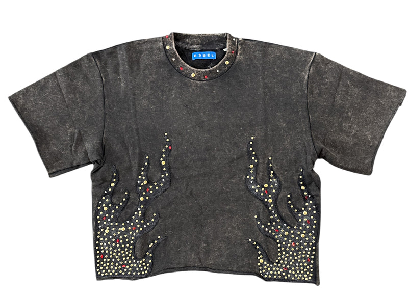 Rebel Denim 'Firefest' Cropped T-shirt (Black) 652-168 - FRESH N FITTED