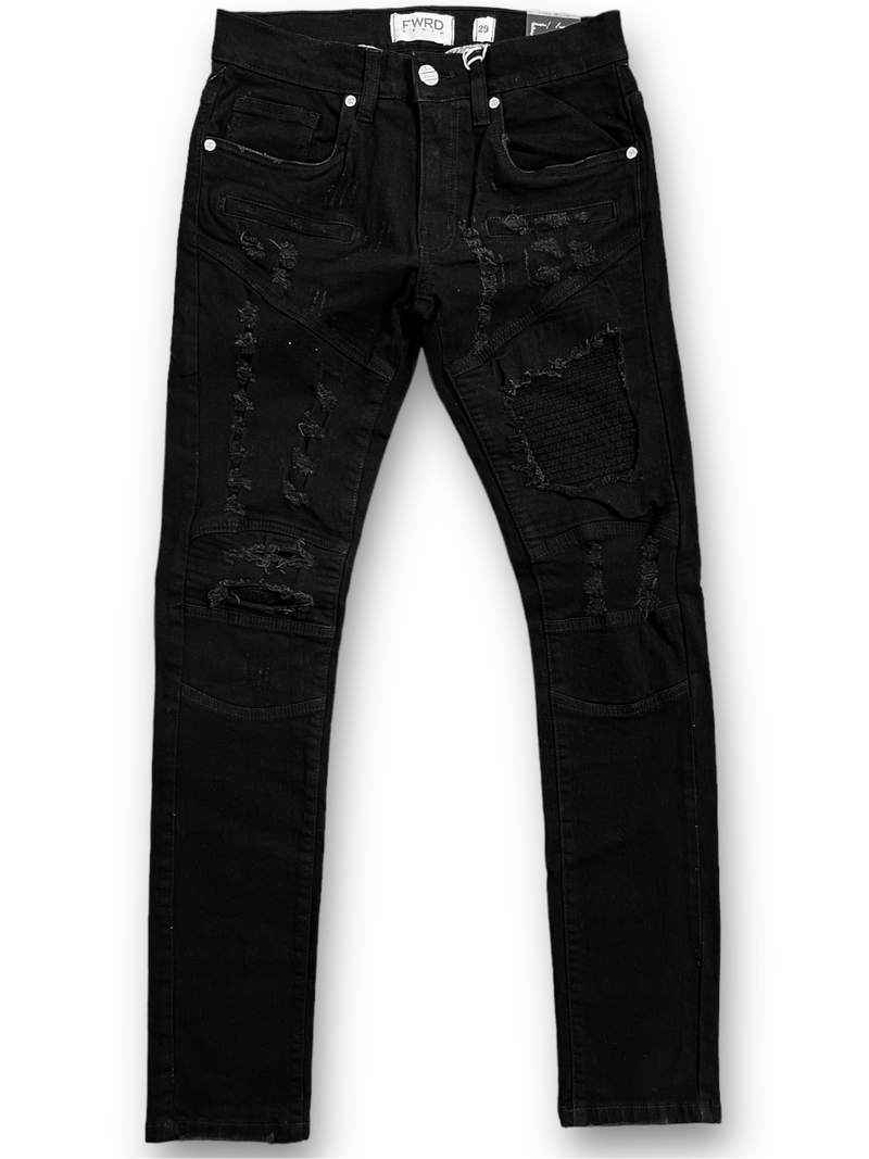 FWRD Distressed Moto Denim Jet Black - FRESH N FITTED-2 INC