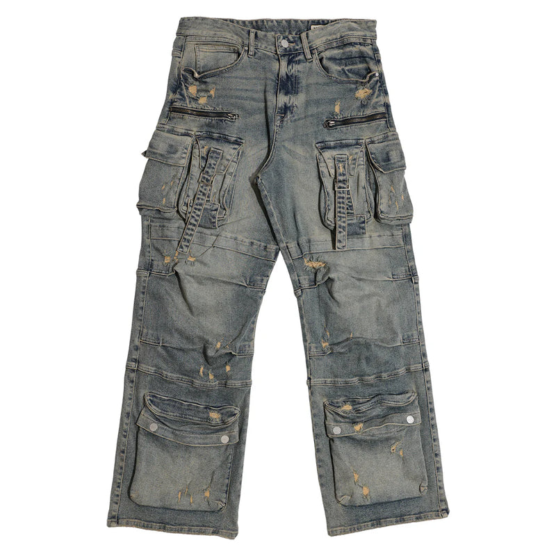 First Row ‘Y2K’ Utility Cargo Relaxed Fit Denim (Medium Stone Tint) FRD3116A