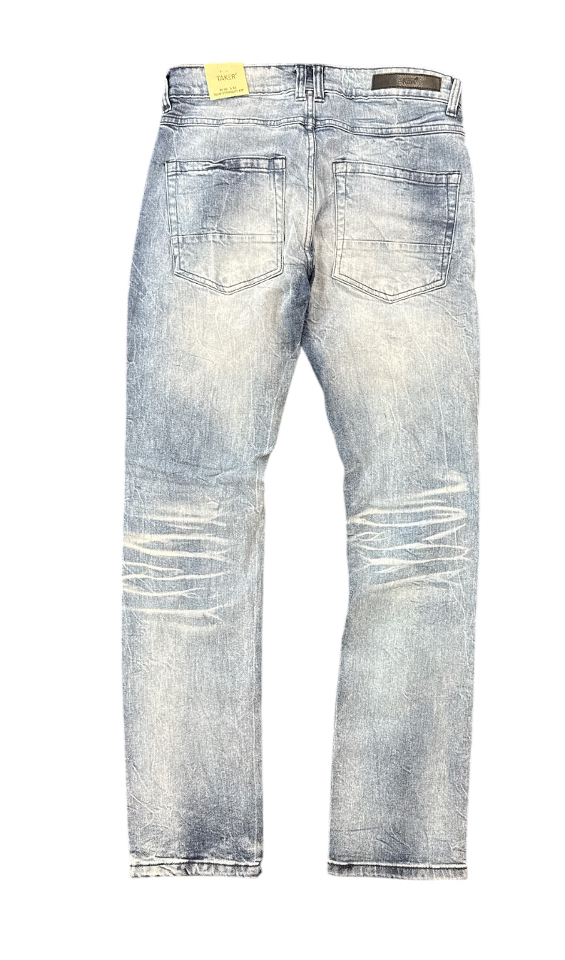 Taker 'Distressed' Slim Straight Denim (Blue) T4043