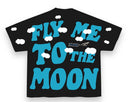 Red Letters "Fly Me To The Moon" Slightly Oversized T-Shirt in Black
