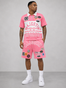 Majestik 'Champion' Rugby Patched Polo Shirt In Pink