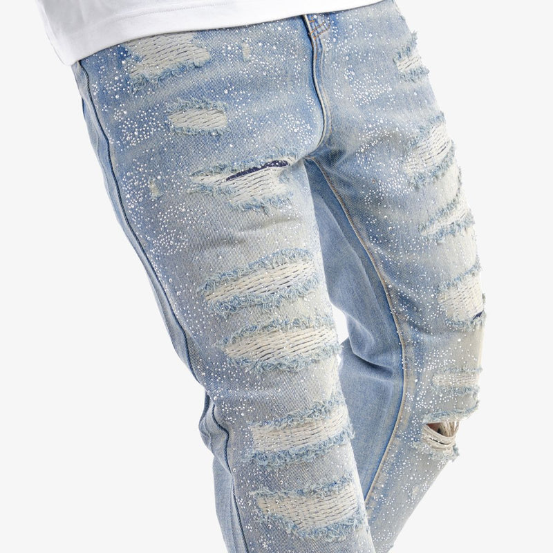 VOYAGE STUDIO ‘Stone On Repair’ Full Rhinestone Straight Fit Denim (LSB) 53P10 - FRESH N FITTED
