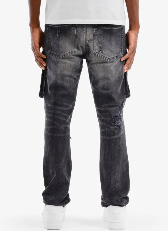 Copper Rivet 'Rip & Repair' Cargo Denim (Black Sand) 533003 - FRESH N FITTED