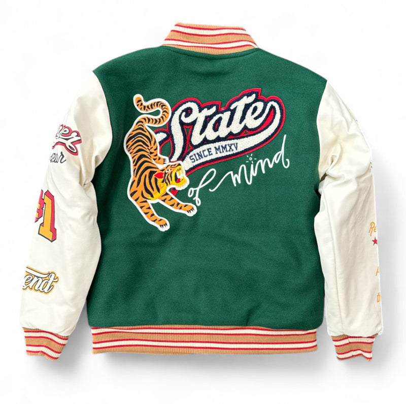 Rebel Minds Kids 'State Of Mind' Melton Varsity Jacket (H.Green) 852-B562 - FRESH N FITTED