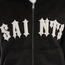 Copper Rivet 'Saints' Mohair Pearl Embroidery Zip Hoodie (Black) 531081 - FRESH N FITTED