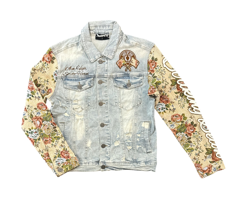 Smoke Rise 'Aim High' Tapestry Sleeve Denim Jacket (Seville Blue) JJ24614