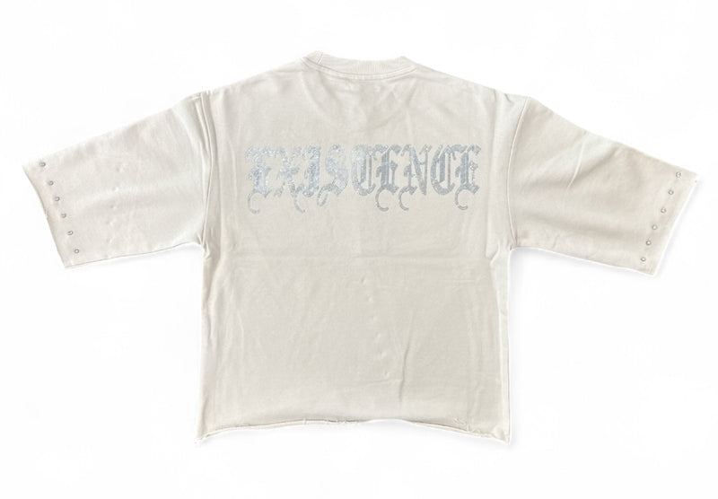 Highly Undrtd 'UN Existence' 3/4 Sleeve Rhinestone Cropped T-Shirt (Champagne) HF5504 - FRESH N FITTED