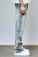 First Row 'Allover Rhinestone' Flare Fit Denim in Medium Stone Tint