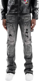 Copper Rivet 'Carpenter' Front Zipper Pocket Flare Denim (Washed Black) 533018 - FRESH N FITTED