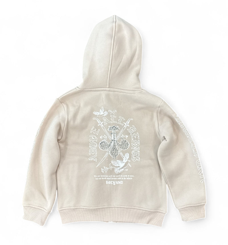 Highly Undrtd Kids 'Above All' Rhinestone Zip Up Hoodie (Beige) UF5604K - FRESH N FITTED