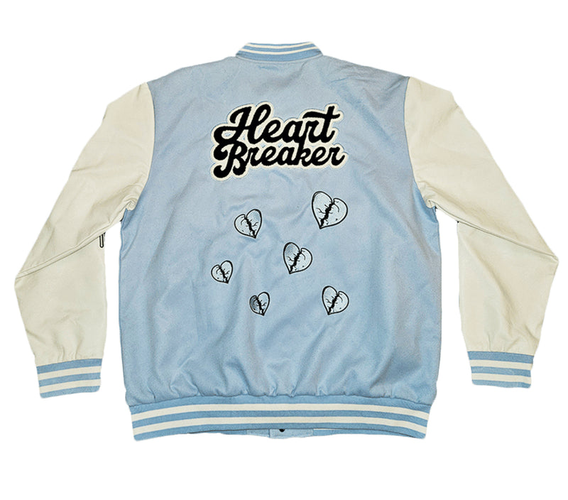 PG Apparel 'Heart Breaker' Varsity Jacket (Light Blue/White) - Fresh N Fitted Inc