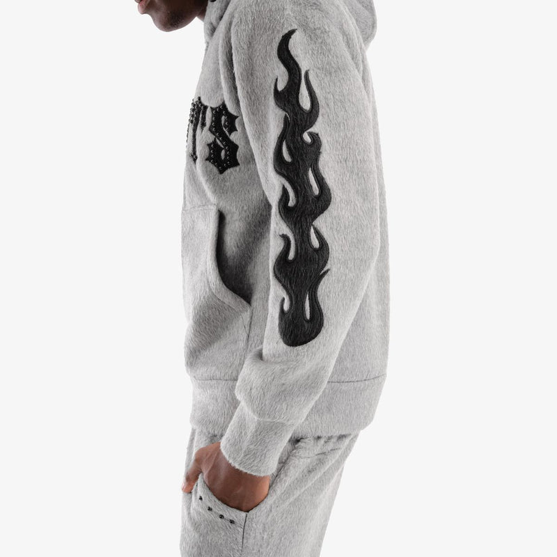 Copper Rivet 'Saints' Mohair Pearl Embroidery Zip Hoodie (Gray) 531081 - FRESH N FITTED