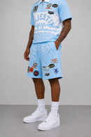 Majestik 'Champion' Rhinestone Rugby Patched Shorts In Light Blue