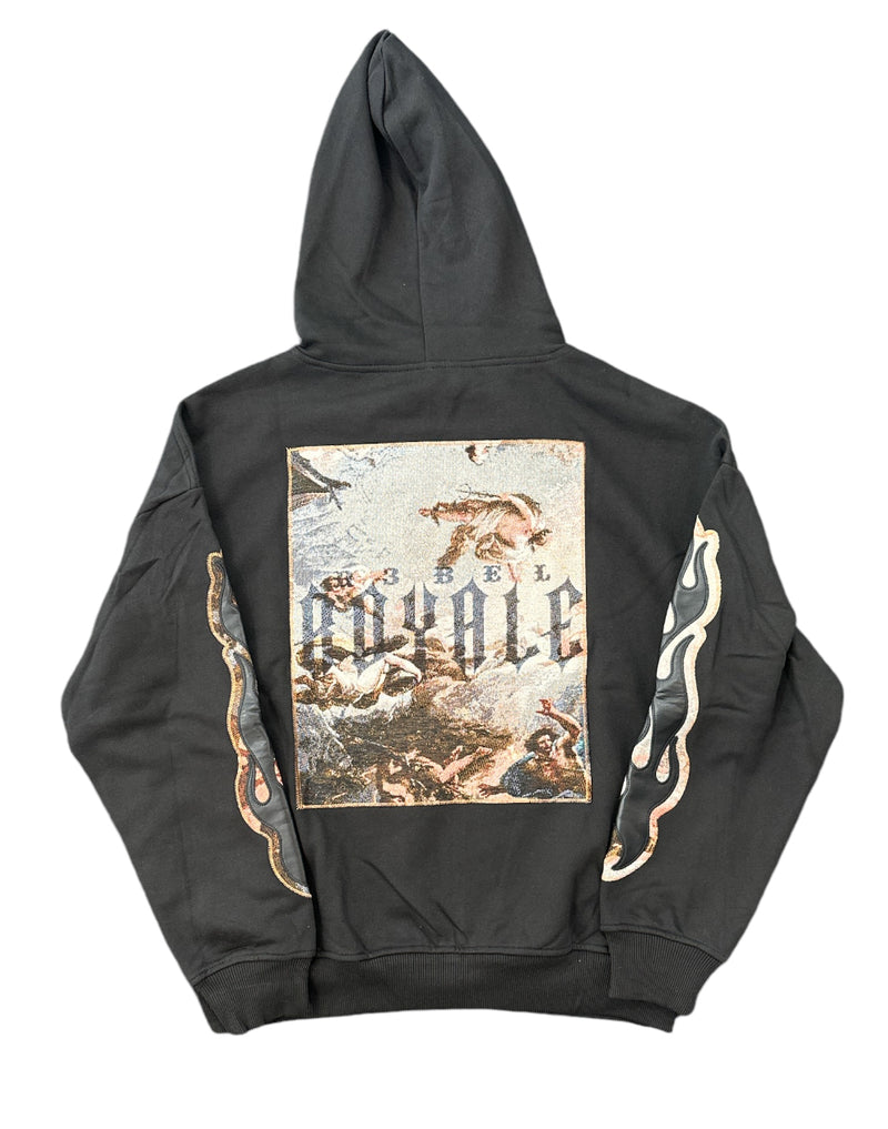 Rebel Denim 'Tapestry Patch' Fleece Hoodie (Black) 642-351