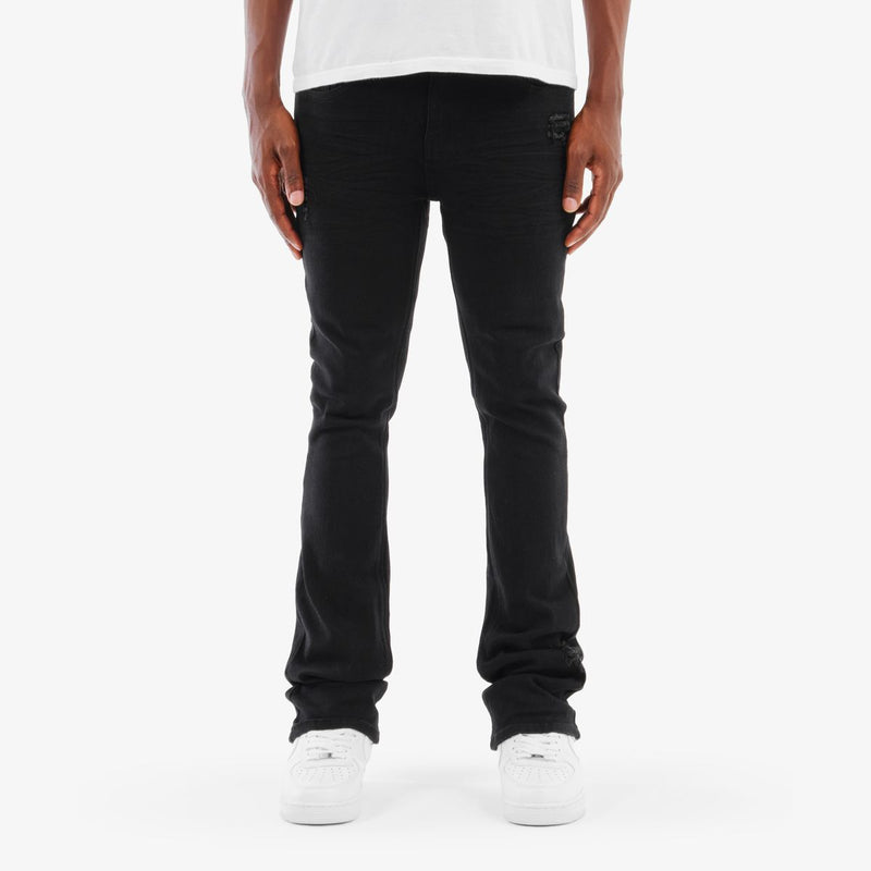 Copper Rivet '3D Whiskered' Flare Twill Denim (Black) 533205 - FRESH N FITTED
