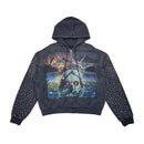 Rare Peace 'SOS' Oversized Rhinestone Cropped Hoodie (Dark Grey) RK5032