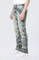 Smoke Rise 'Side Pinching Lightening Effect' Long Straight Pinched Denim (Blue Toast) JP24508 - FRESH N FITTED