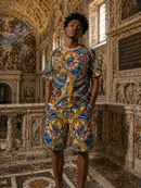 George V Men's Renaissance Premium All Over Print With Rhinestones Tee - FRESH N FITTED