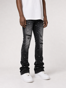 Smoke Rise 'All Rhinestone' Stacked Flare Denim (Hematite Black) JP25536