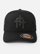MUKA 'Cross Leather Patch' Trucker Hat (Black) T5624B
