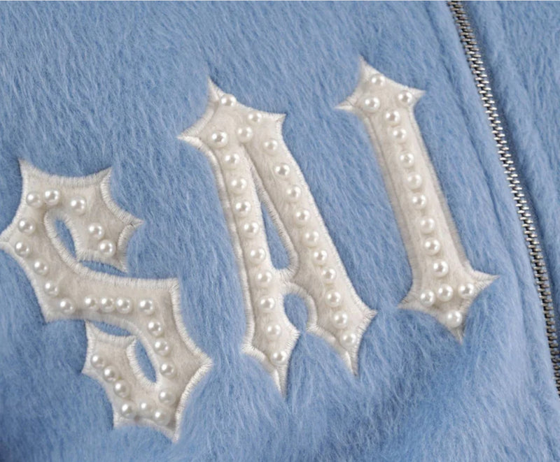 Copper Rivet 'Saints' Mohair Pearl Embroidery Zip Hoodie (Light Blue) 531081 - FRESH N FITTED