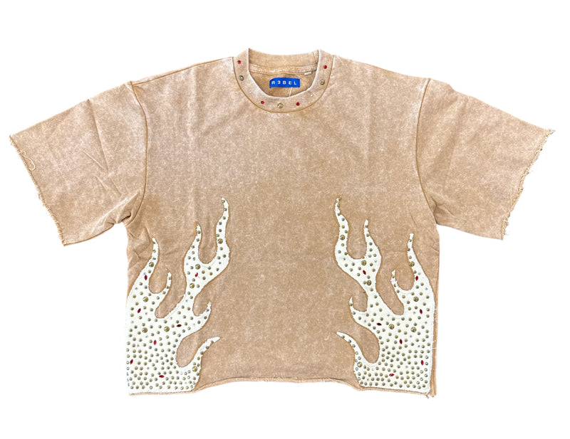 Rebel Denim 'Firefest' Cropped T-shirt (Khaki) 652-168 - FRESH N FITTED