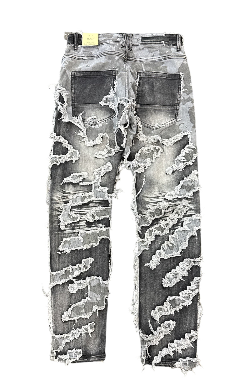 Taker 'Distressed Pattern' Slim Straight Denim (Black Wash) T4032