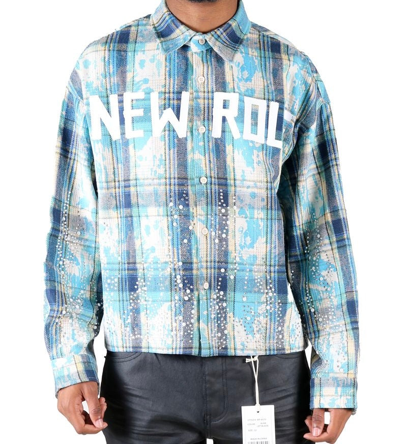 Kleep Mens Cropped Long Sleeve Heavy Flannel Shircket (Blue) KW-5320 - FRESH N FITTED