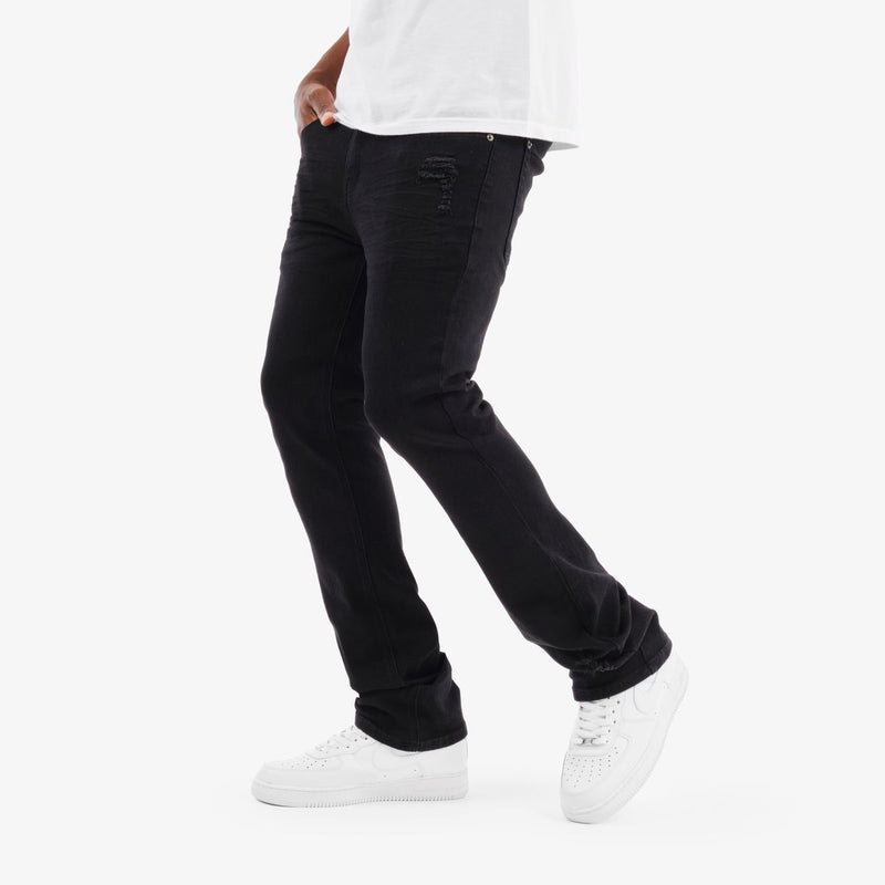 Copper Rivet '3D Whiskered' Flare Twill Denim (Black) 533205 - FRESH N FITTED