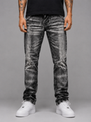 Evolution Faded Relaxed Straight Denim in Washed Black, showing the relaxed fit and faded black wash fabric.
