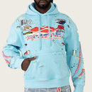 Smoke Rise 'Racing' Double Layer Cropped Hoodie (Sky BL.) FO26S428