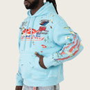 Smoke Rise 'Racing' Double Layer Cropped Hoodie (Sky BL.) FO26S428