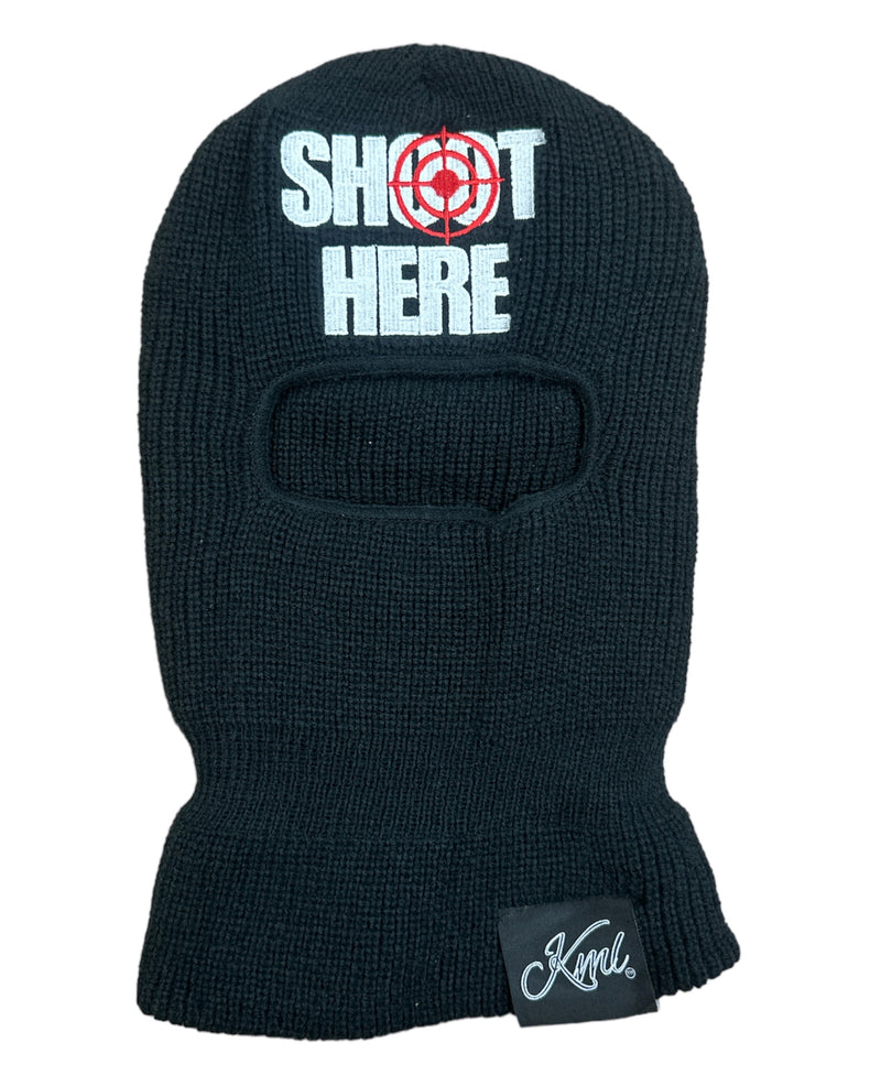 KML 'SHOOT HERE' Balaclava (Black) - Fresh N Fitted Inc